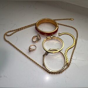 7Pc Signed Jewelry Lot Gold-Tone Monet Ann Taylor Avon Michael Kors Lucky Brand